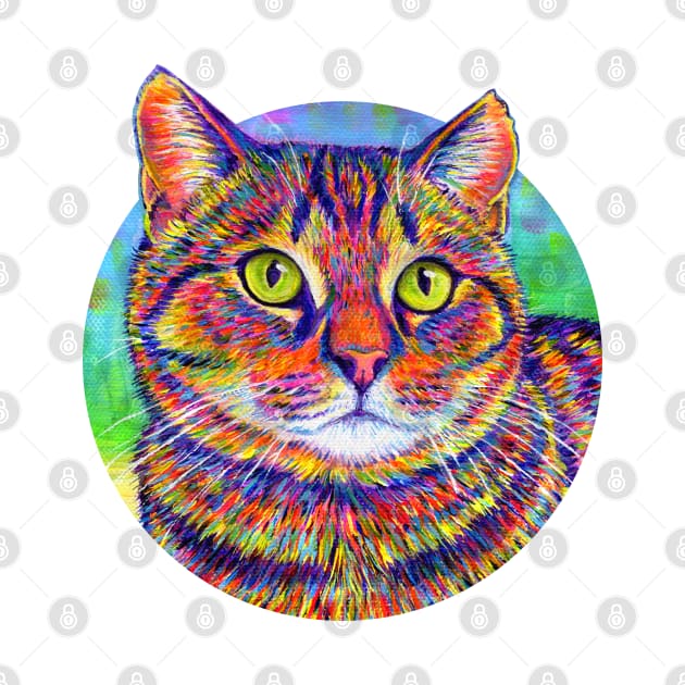 Colorful Rainbow Brown Tabby Cat by rebeccawangart