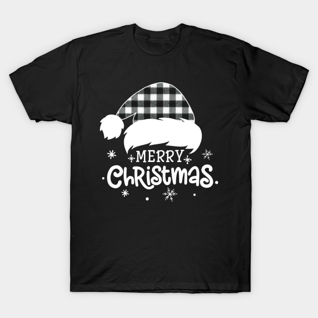 Merry Christmas Buffalo White Plaid Santa Hat Xmas Holiday - Merry Christmas - T-Shirt
