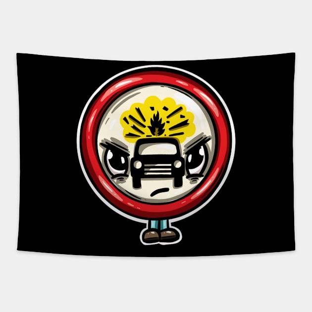 Explode Driving Test Warning Traffic Road Sign Cartoon Character Tapestry by Squeeb Creative