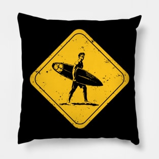 Surfer crossing distressed graphic surf art Pillow