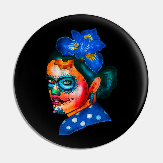 Dia De Los Muertos Skull Girl with Roses Pin by Rablo
