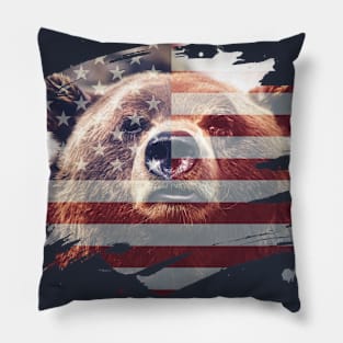 USA Flag & Bear - American Pride Design Pillow