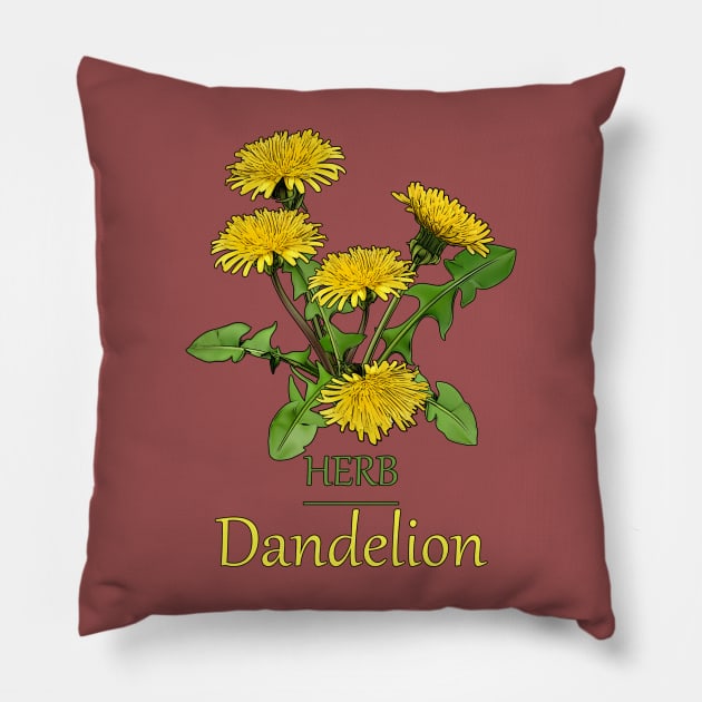 Herb Dandelion-Dandelion-Herb plant -Spring flower -Beautiful Herb flowers Pillow by KrasiStaleva