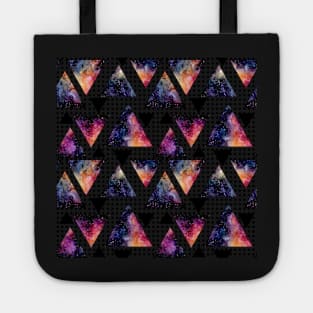 Watercolor Galaxy in Triangles on Polka Dot Background Tote