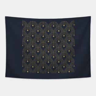 Art Deco luxury arches pattern in navy and gold Tapestry