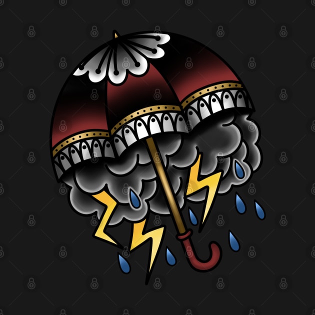 Traditional Tattoo Stormy Cloud Umbrella by Ames-O-Art