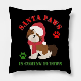 Santa Paws Is Coming To Town, Santa Clause Is Coming To Town, Christmas, Xmas, Presents, Dog Christmas, Dog Xmas, Funny Animal Christmas, Pillow