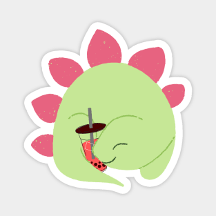 Stegosaurus dino Strawberry Red Boba Pearls Bubble Tea Magnet