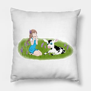 Lavender Cow Girl Pillow