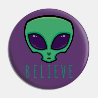 Believe Alien Head Pin