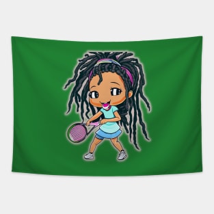 Cartoon Girl Playing Tennis Tapestry