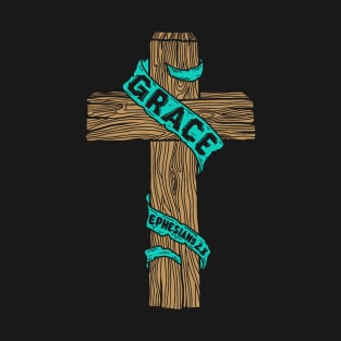 A wooden cross with the inscription "Grace" T-Shirt