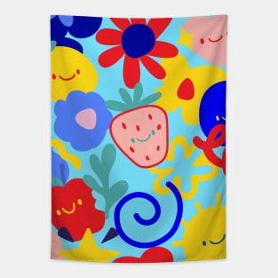 Cute Smiley Strawberry and Friends Tapestry