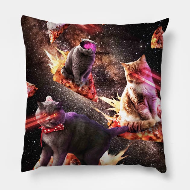 Galaxy Laser Cat - Space Pizza Cats with Lazer Eyes Pillow by Random Galaxy