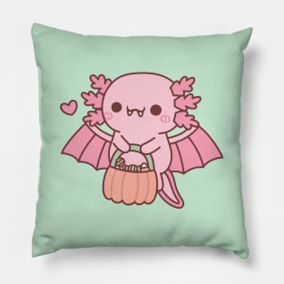 Cute Axolotl Vampire Carrying Halloween Pumpkin Pillow