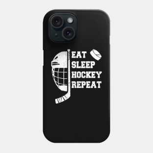 Eat Sleep Hockey Repeat Custom Hockey Player Name Hockey Lovers Gift Half Hockey Helmet with Ice Hockey Stick and Puck Phone Case