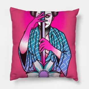 Samurai Geisha Girl Tattoo Pillow