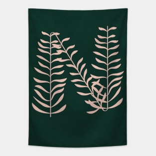 Alphabet N Botanical, Forest Green Background Tapestry