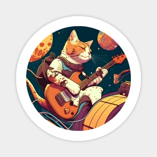 Alone Cool Cat Play Guitar Bass - Cat Lover Magnet