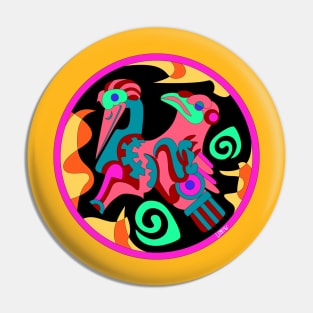 pelican glyph in mexican totonac pattern art Pin