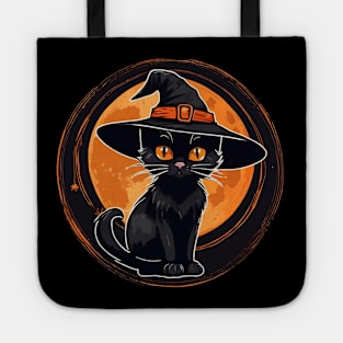 Black Cat wearing black witch Hat Tote