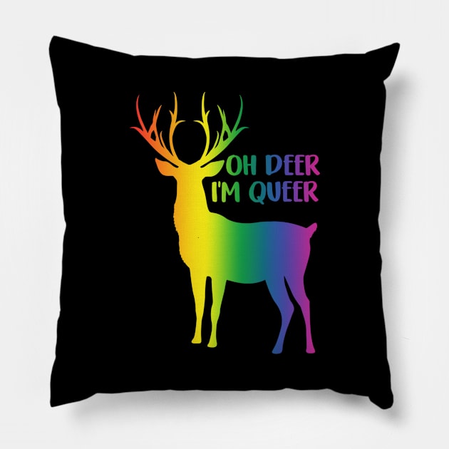 Oh Deer I'm Queer LGBT Rainbow Gay Pride Pillow by jordanfaulkner02