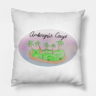 Ambergris Caye watercolor Island travel, beach, sea and palm trees. Holidays and rest, summer and relaxation Pillow