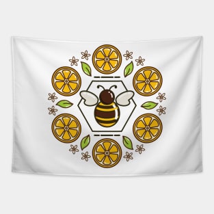 Honey Bee and Lemon Mandala | White Tapestry