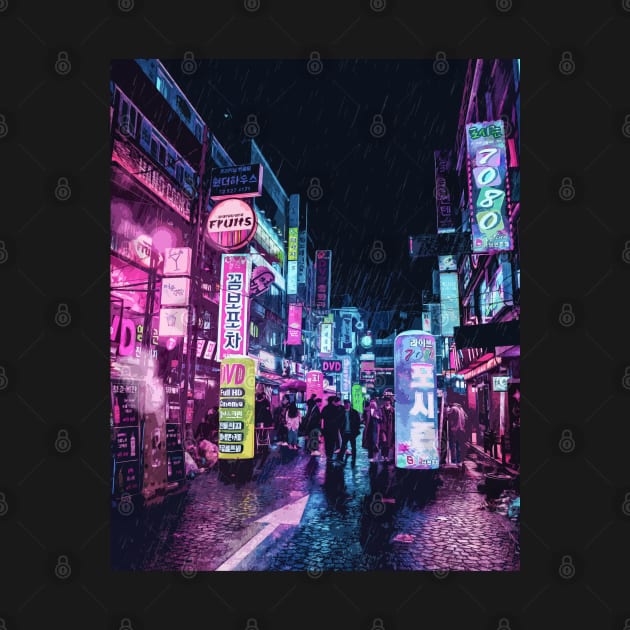 Neon City Rain by Dezain