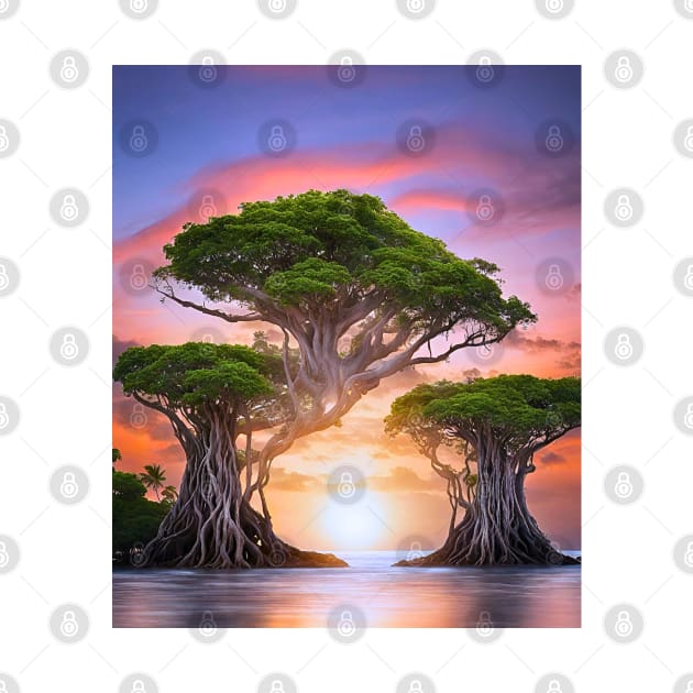 Surreal Banyan Sunset by Doodle and Things