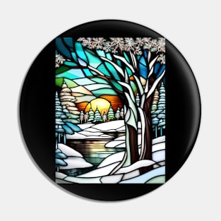 Stained Glass Snowy Winter Scenery Pin