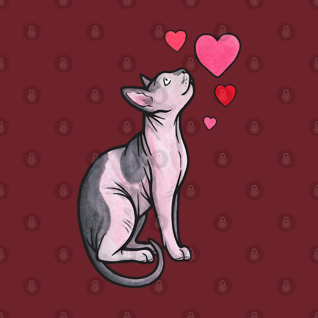 Sphynx cat love by animalartbyjess