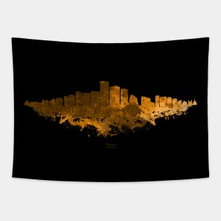 Phoenix City Skyline - Watercolor Orange, Brown Tapestry