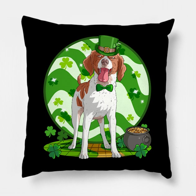 Brittany Dog St Patricks Day Leprechaun Pillow by Noseking