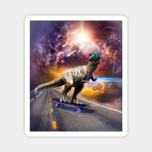Dinosaur With Sunglasses On Skateboard In Space Magnet