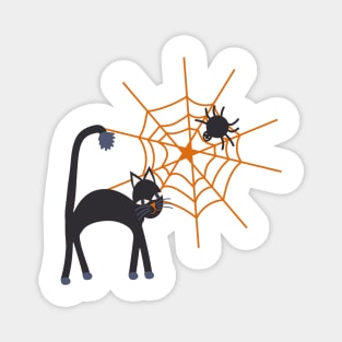 Spookily cute cats, spiders and cobwebs for Halloween in bold orange and darkest charcoal Magnet