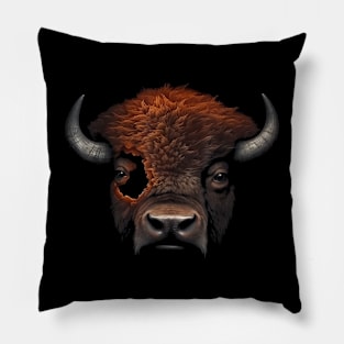 Bison Artwork - Animal Forest Motif Art Bison Pillow