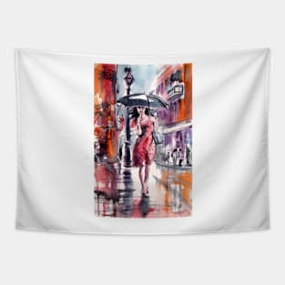 Pretty girl with umbrella Tapestry