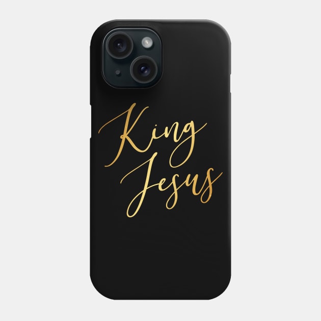 King Jesus in Gold Script Text Phone Case by extrinsiceye