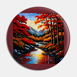 Stained Glass River Running Amid Autumn Foliage Pin