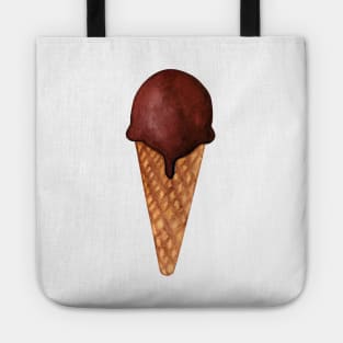 Chocolate ice cream with crispy waffle cone. Watercolor food illustration isolated on white. Design for fabric, wallpaper, menu, packaging, print, wrapping, baby room. Tote