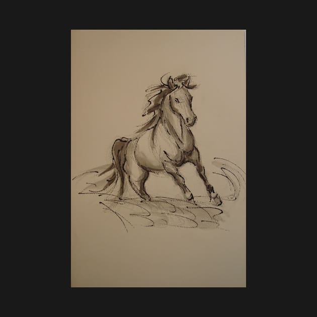 Wild - Horse ink wash watercolor painting by tranquilwaters