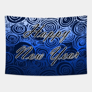 Happy New Year Swirls Blue Tapestry