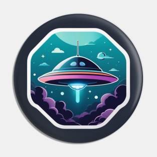 Cute UFO Flying Saucer with clouds Pin