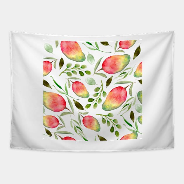 Mangoes and Greenery | Watercolor | Pattern Tapestry by Harpleydesign