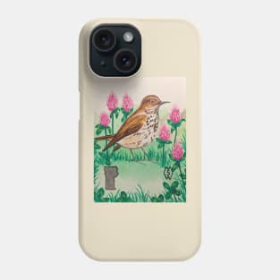 Vermont state bird and flower, the hermit thrush and red clover Phone Case