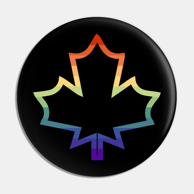 Muted Rainbow Gay Pride Maple Leaf Outline Pin by Muzehack