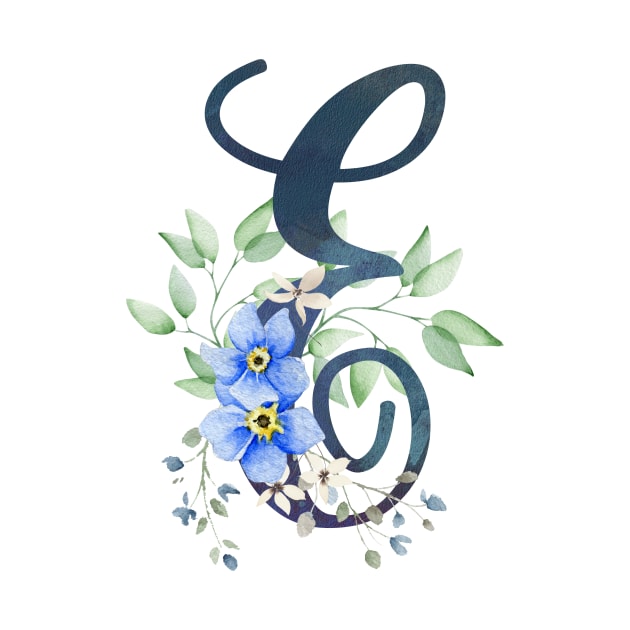 Floral Monogram E Wild Blue Flowers by floralmonogram