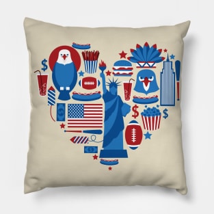 America's Symbols In Heart Shape Pillow