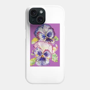 Pansy Watercolor Purple Flower Pattern on dark Magenta Pink Phone Case